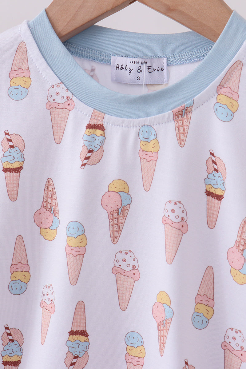 Ensemble de pyjama en bambou imprimé crème glacée bleue