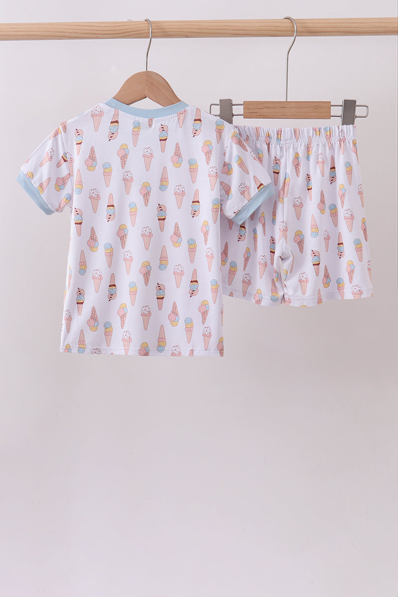 Ensemble de pyjama en bambou imprimé crème glacée bleue