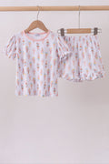 Ensemble de pyjama en bambou à volants imprimé crème glacée rose