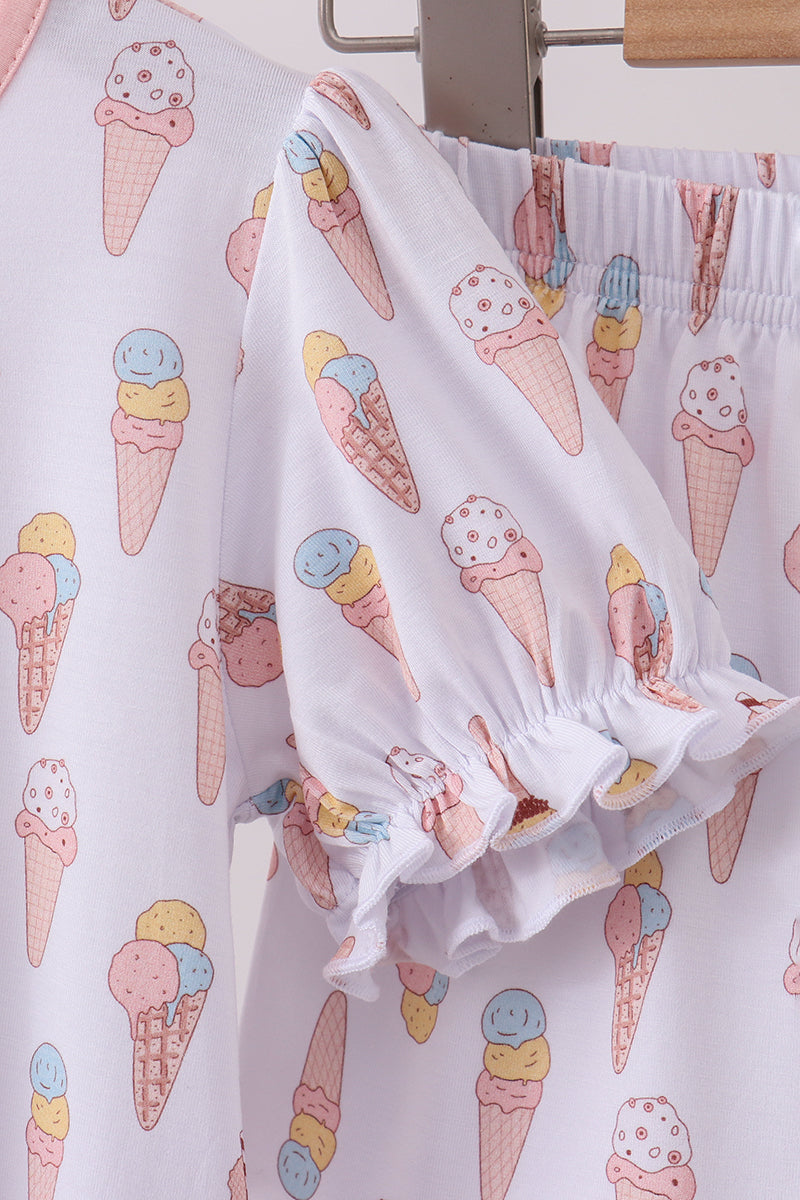 Ensemble de pyjama en bambou à volants imprimé crème glacée rose