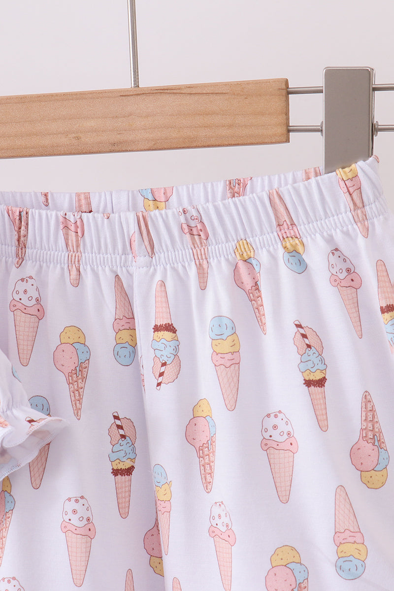 Ensemble de pyjama en bambou à volants imprimé crème glacée rose