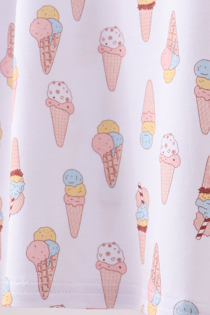 Ensemble de pyjama en bambou à volants imprimé crème glacée rose