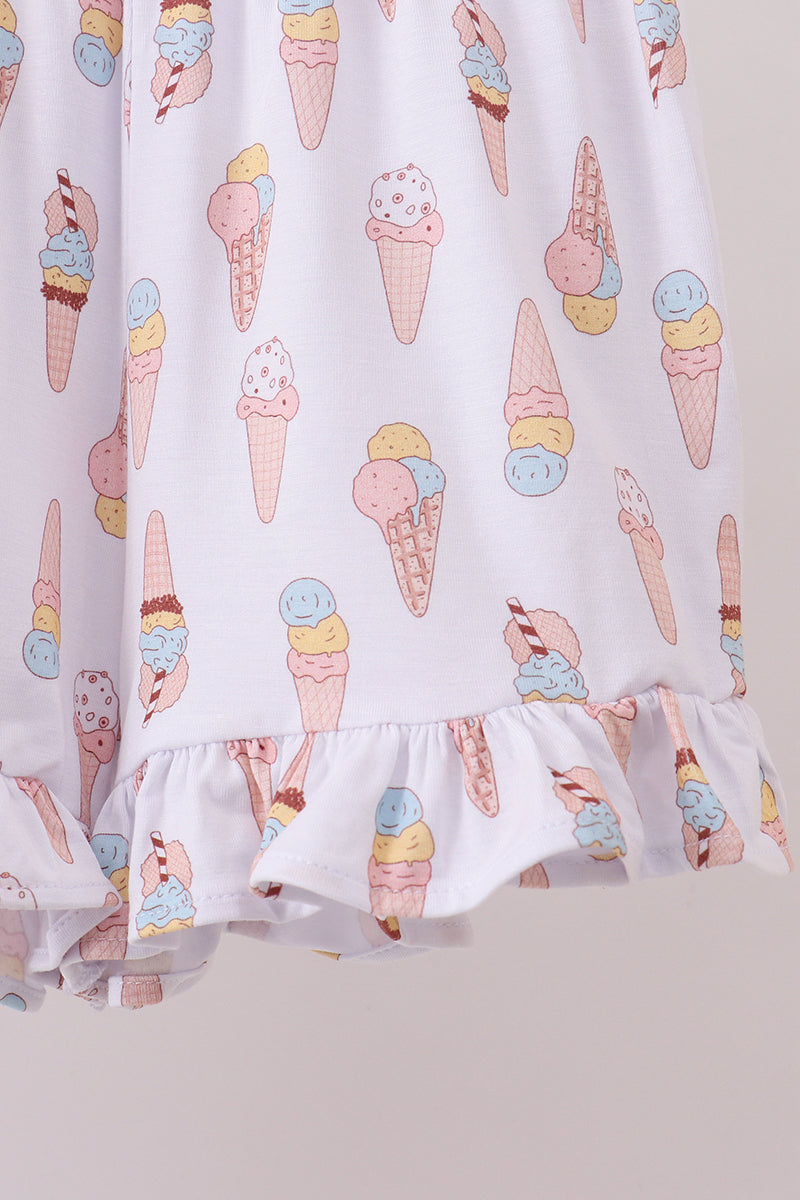 Ensemble de pyjama en bambou à volants imprimé crème glacée rose