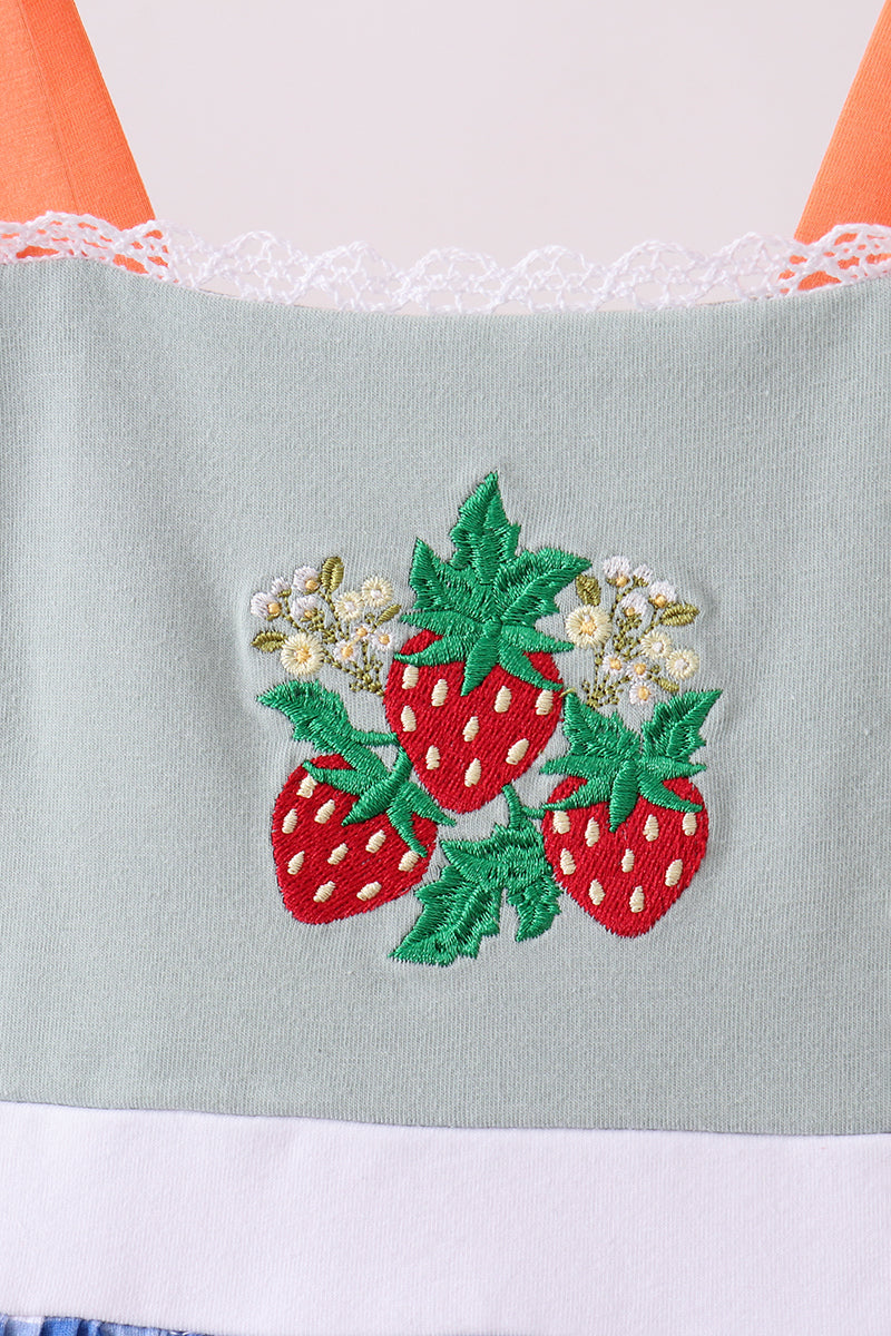 Ensemble barboteuse à smocks vichy fraise sauge