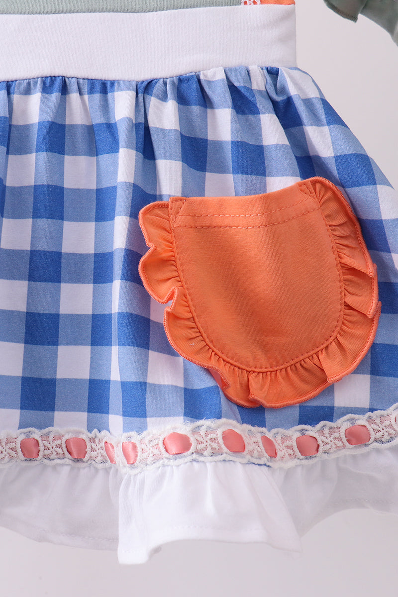 Ensemble barboteuse à smocks vichy fraise sauge