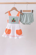 Ensemble bloomers à volants brodés fraise sauge