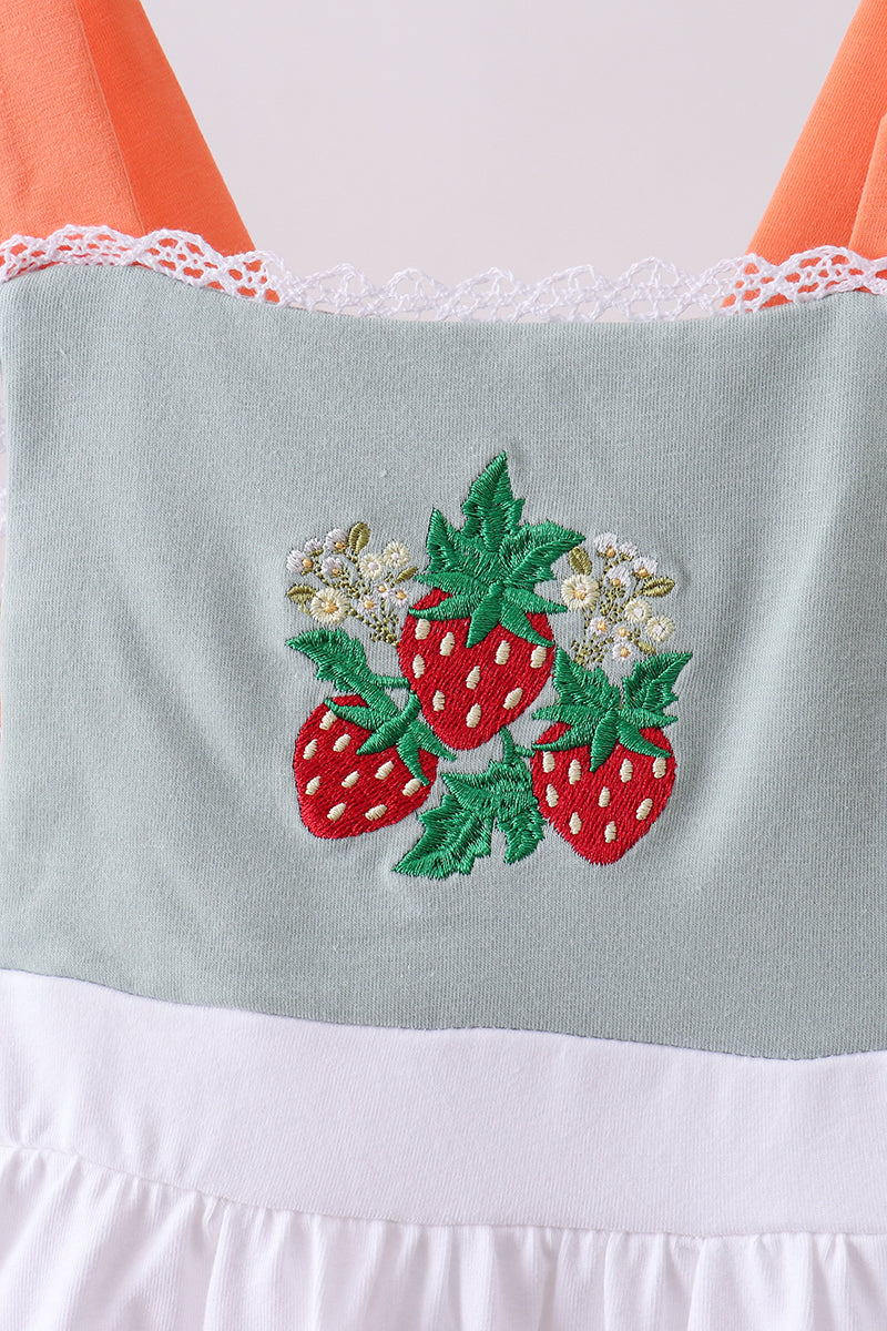 Ensemble bloomers à volants brodés fraise sauge