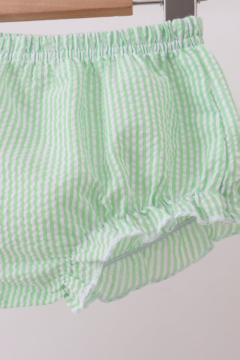 Ensemble bloomers en seersucker brodé motif pastèque à rayures roses