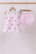 Ensemble short rayé rose en seersucker brodé motif pastèque