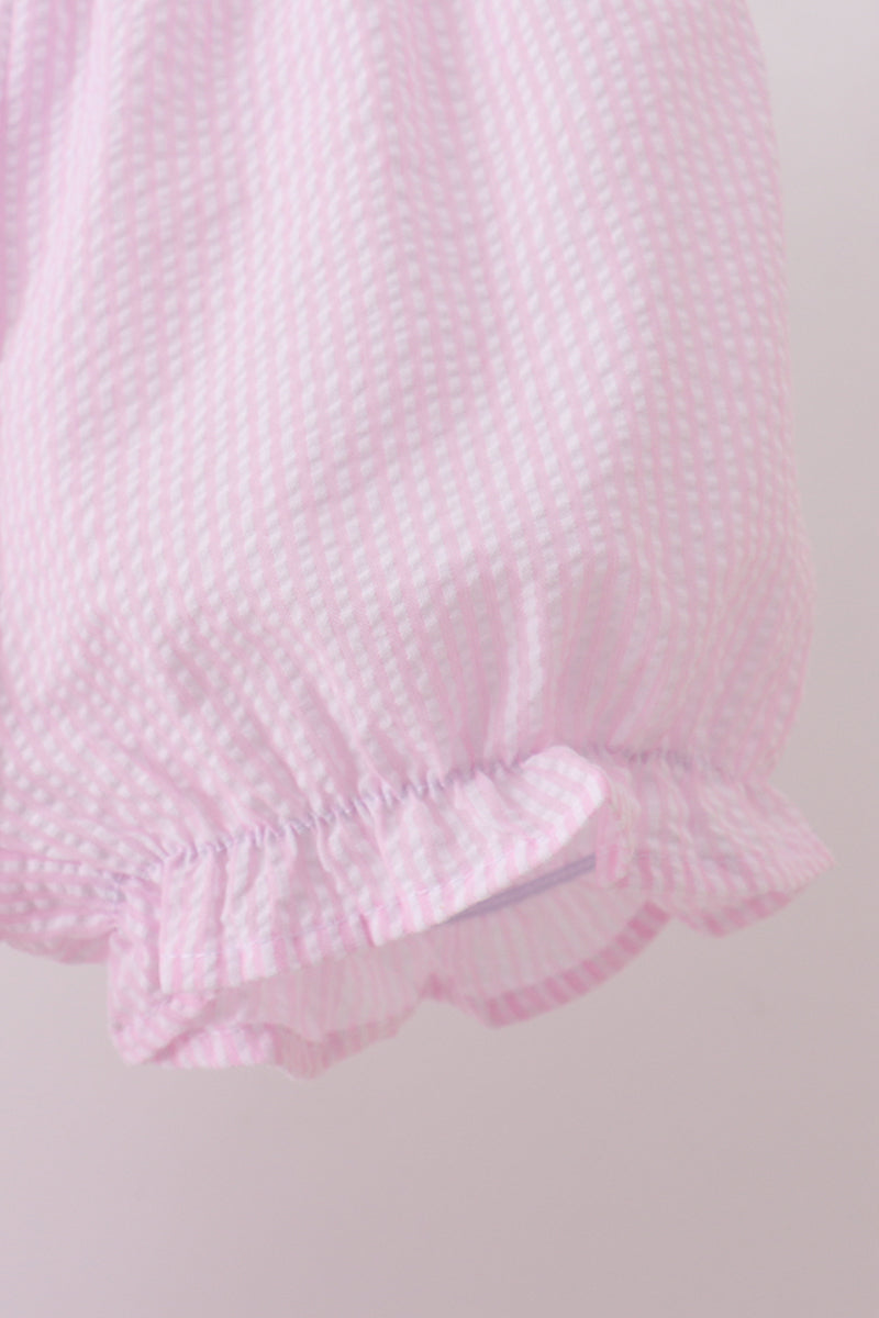 Ensemble short rayé rose en seersucker brodé motif pastèque