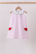 Robe en seersucker brodée pastèque à rayures roses