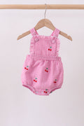 Barboteuse à volants vichy cerise rose