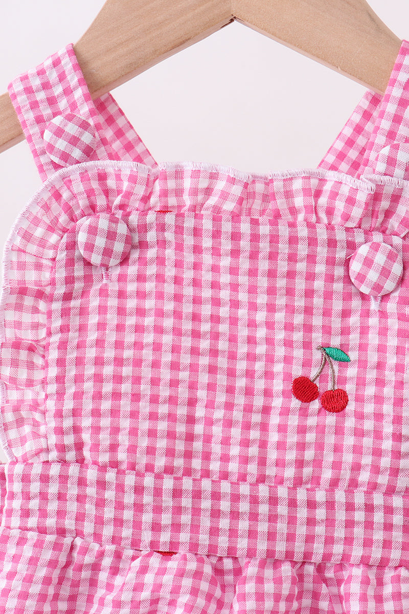 Barboteuse à volants vichy cerise rose