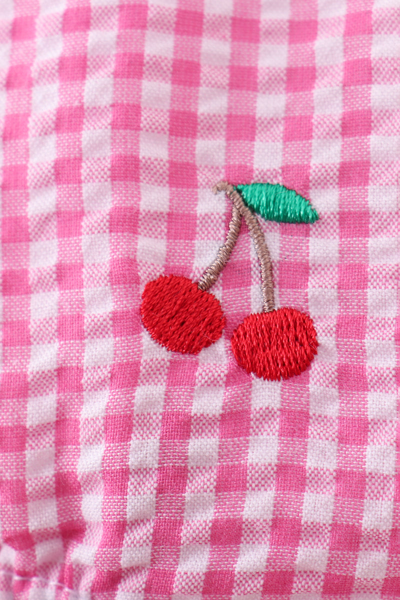 Barboteuse à volants vichy cerise rose