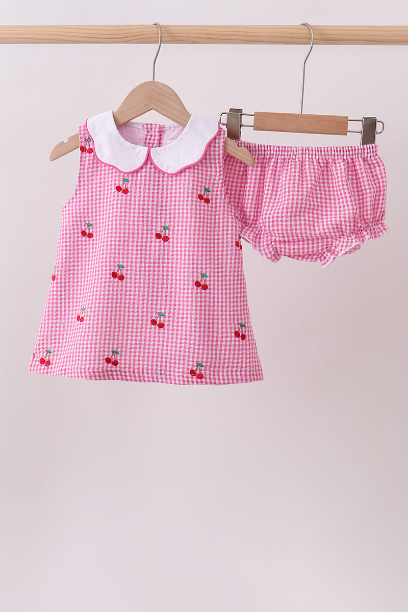 Ensemble bloomer vichy cerises roses