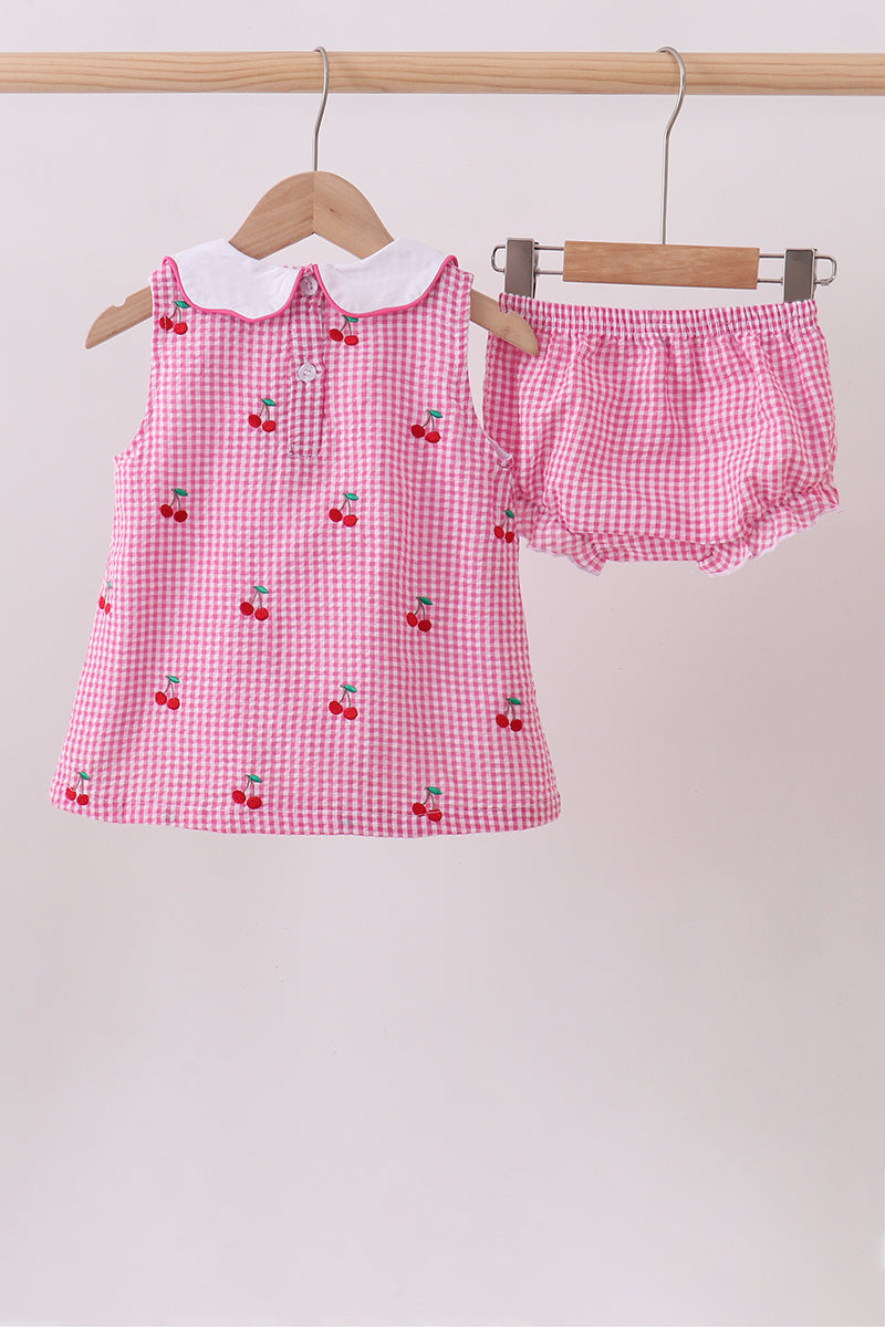 Ensemble bloomer vichy cerises roses