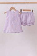 Ensemble short brodé papillon en seersucker violet
