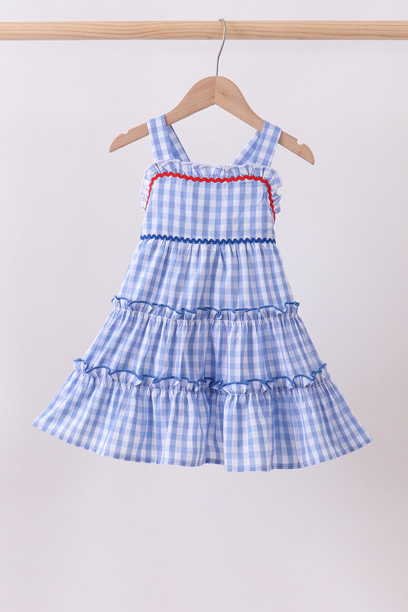 Robe étagée à volants en vichy bleu
