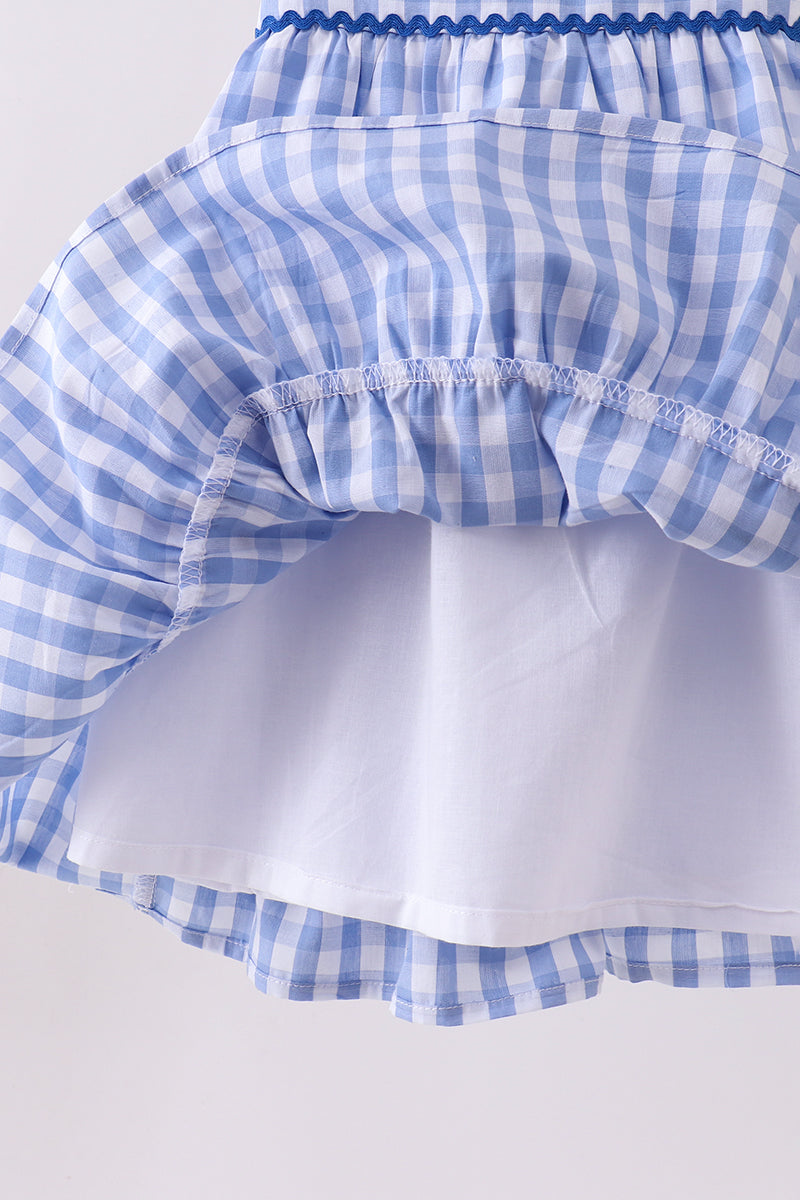 Robe étagée à volants en vichy bleu