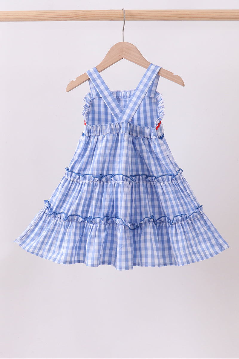 Robe étagée à volants en vichy bleu