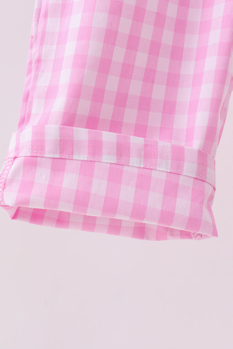 Combinaison vichy à nœud rose