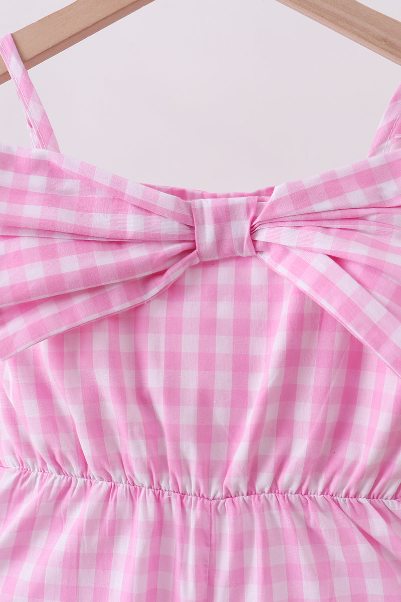 Combinaison vichy à nœud rose
