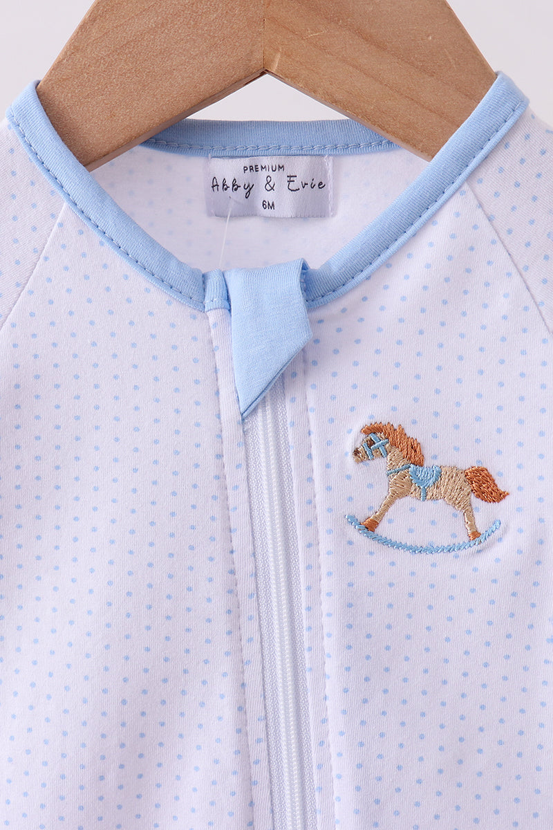 Salopette brodée cheval à pois bleus