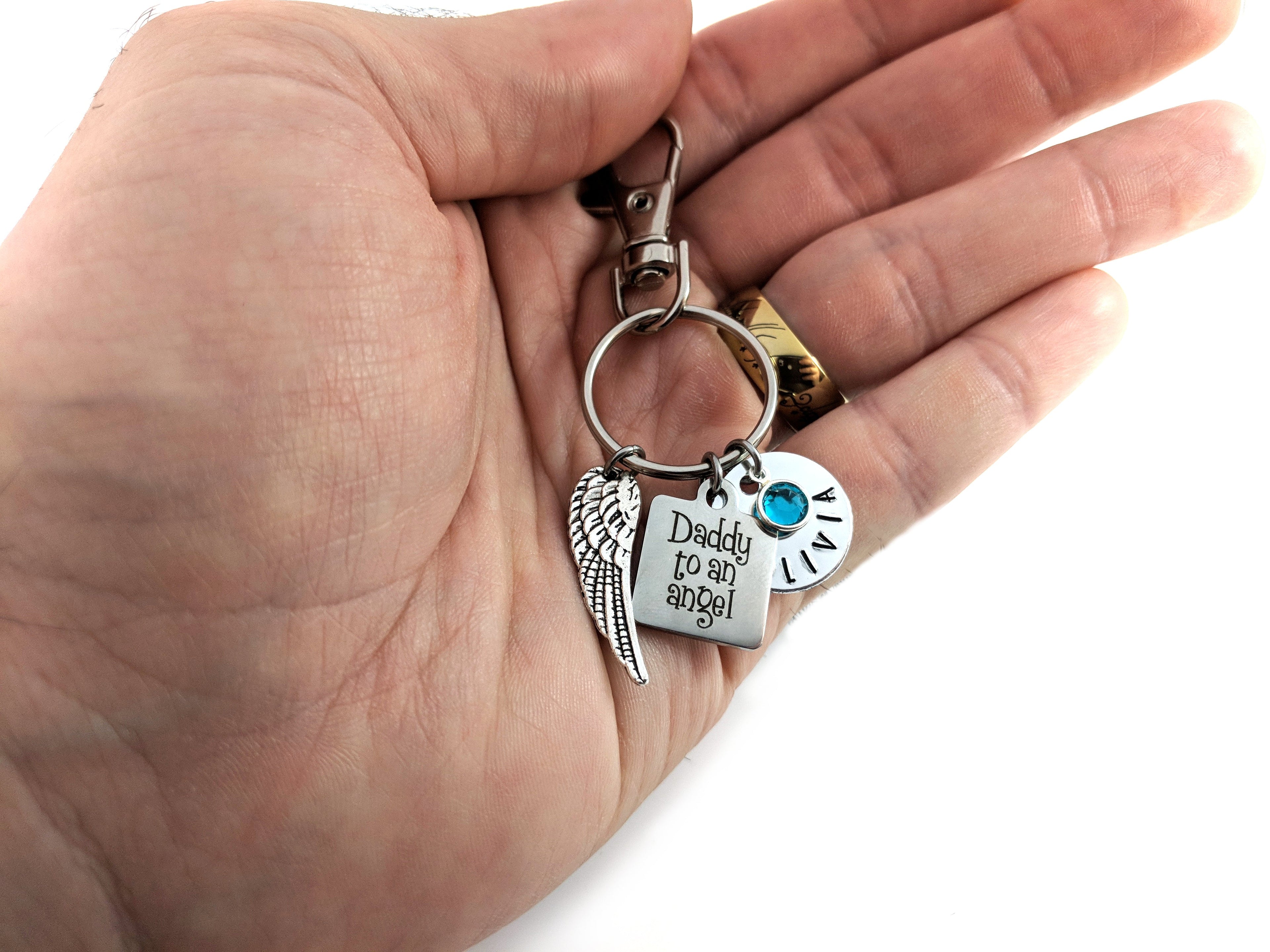 Porte-clés Papa d'un Ange - Porte-clés estampillé à la main - Cadeau de sympathie pour lui
