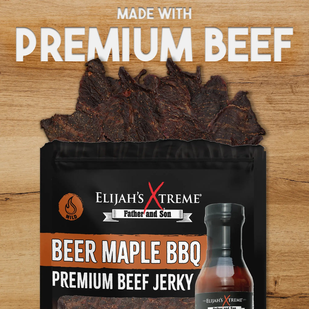 Bœuf séché mariné à la bière et au sirop d'érable pour barbecue - 6 sachets (450g)