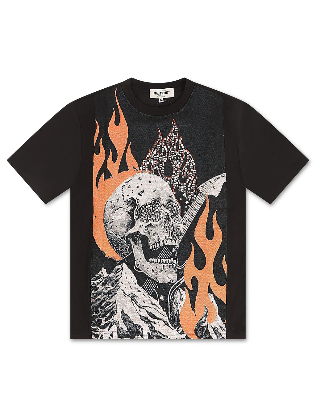 T-shirt jacquard Majestik Mens Rock On Skull – Noir