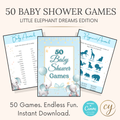 Pack de 50 jeux imprimables pour baby shower – Thème Petit Éléphant