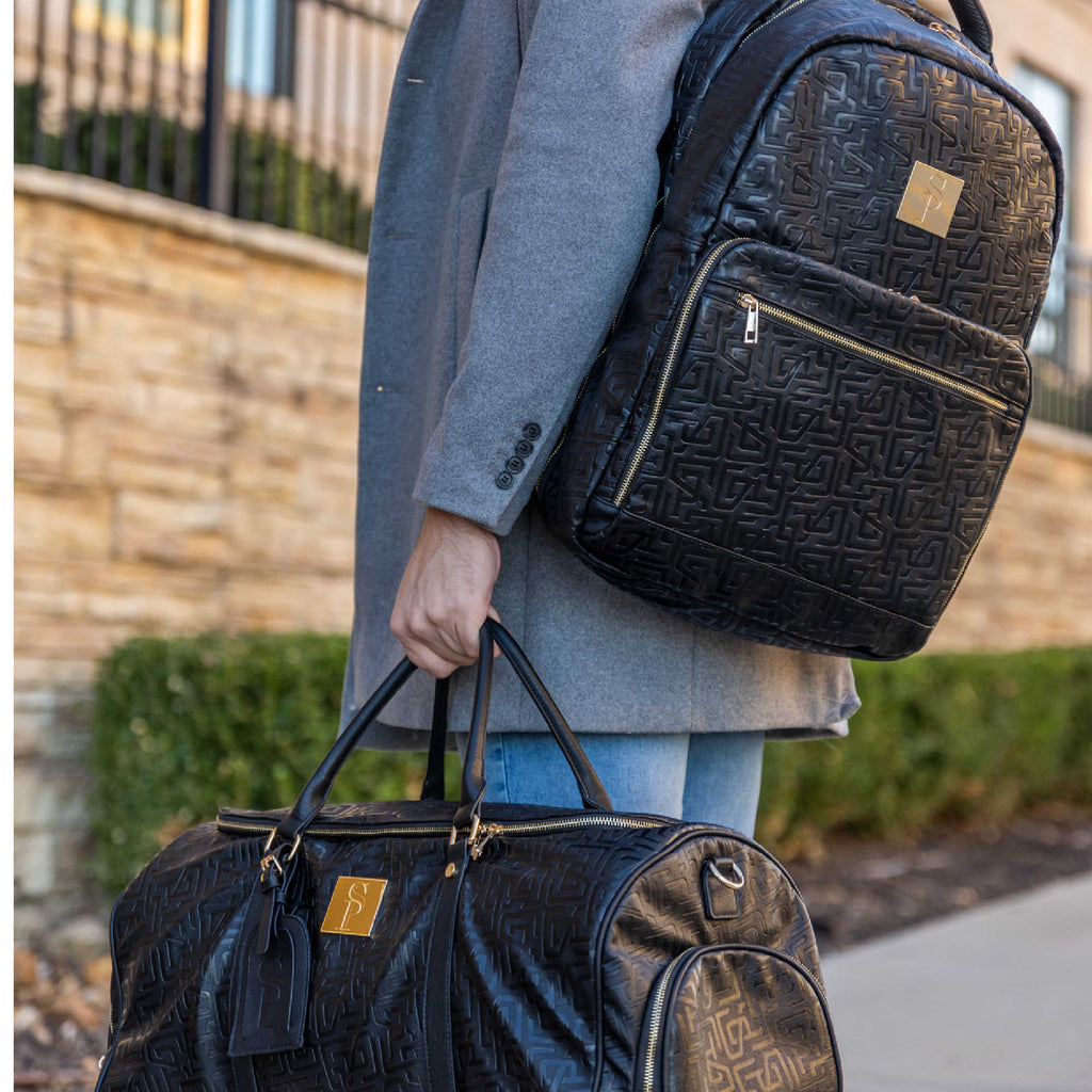 Sac bandoulière de ville en cuir monogrammé noir