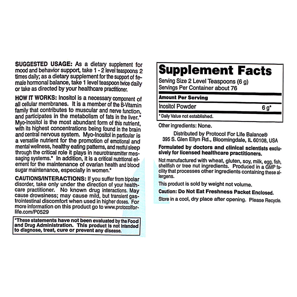 Protocol for Life Balance Myo-Inositol Poudre 1 Livre - P0529