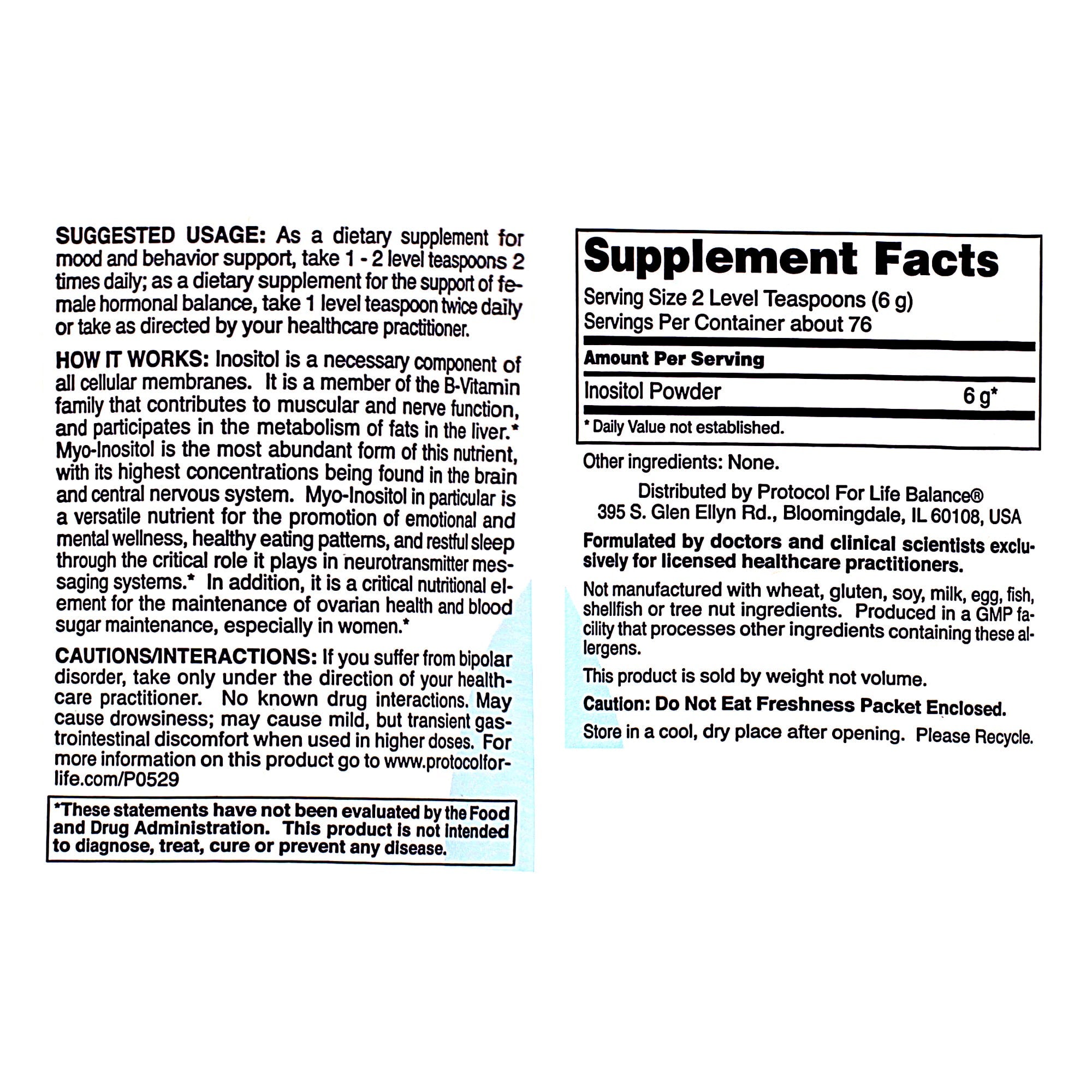 Protocol for Life Balance Myo-Inositol Poudre 1 Livre - P0529