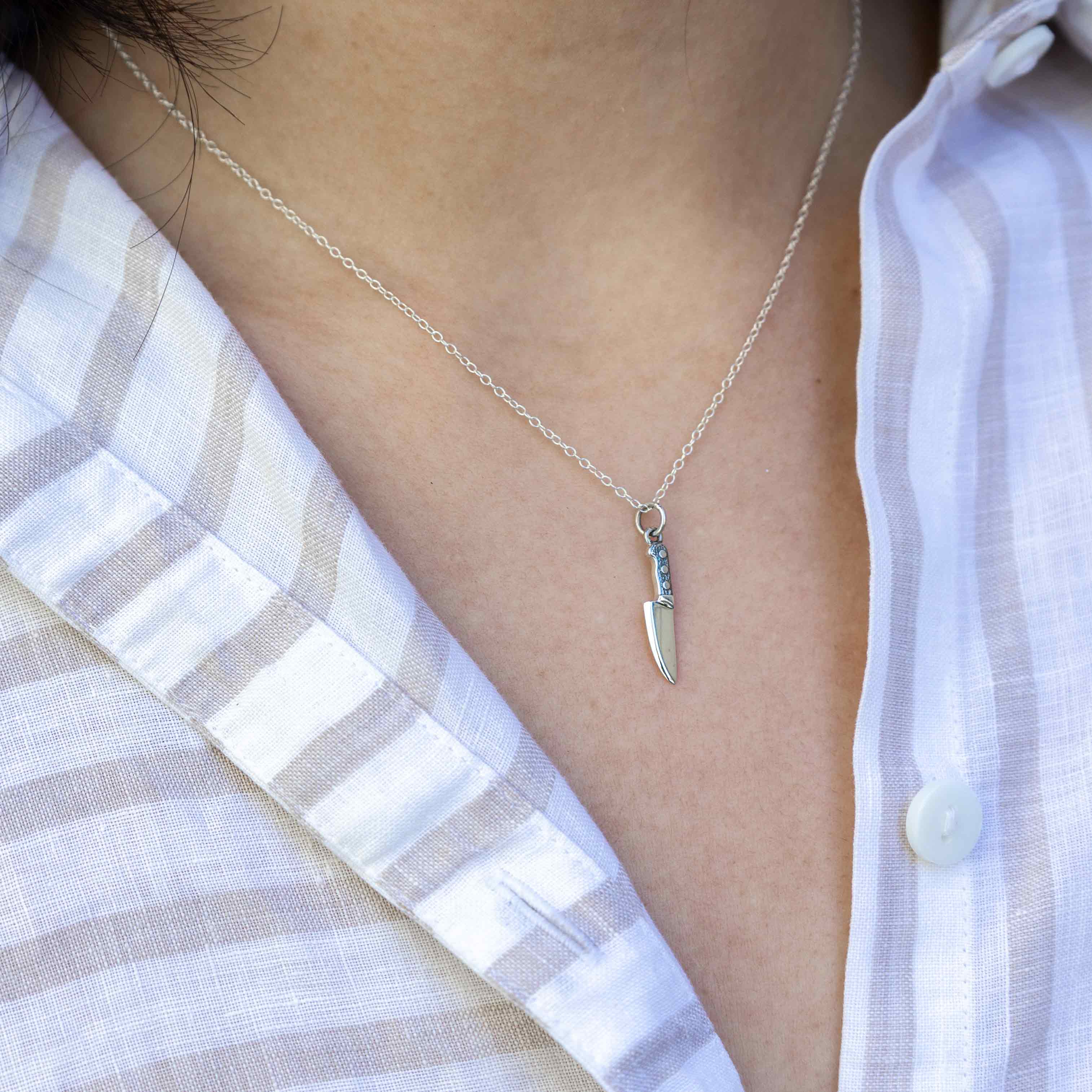 Collier Breloque Couteau Doré