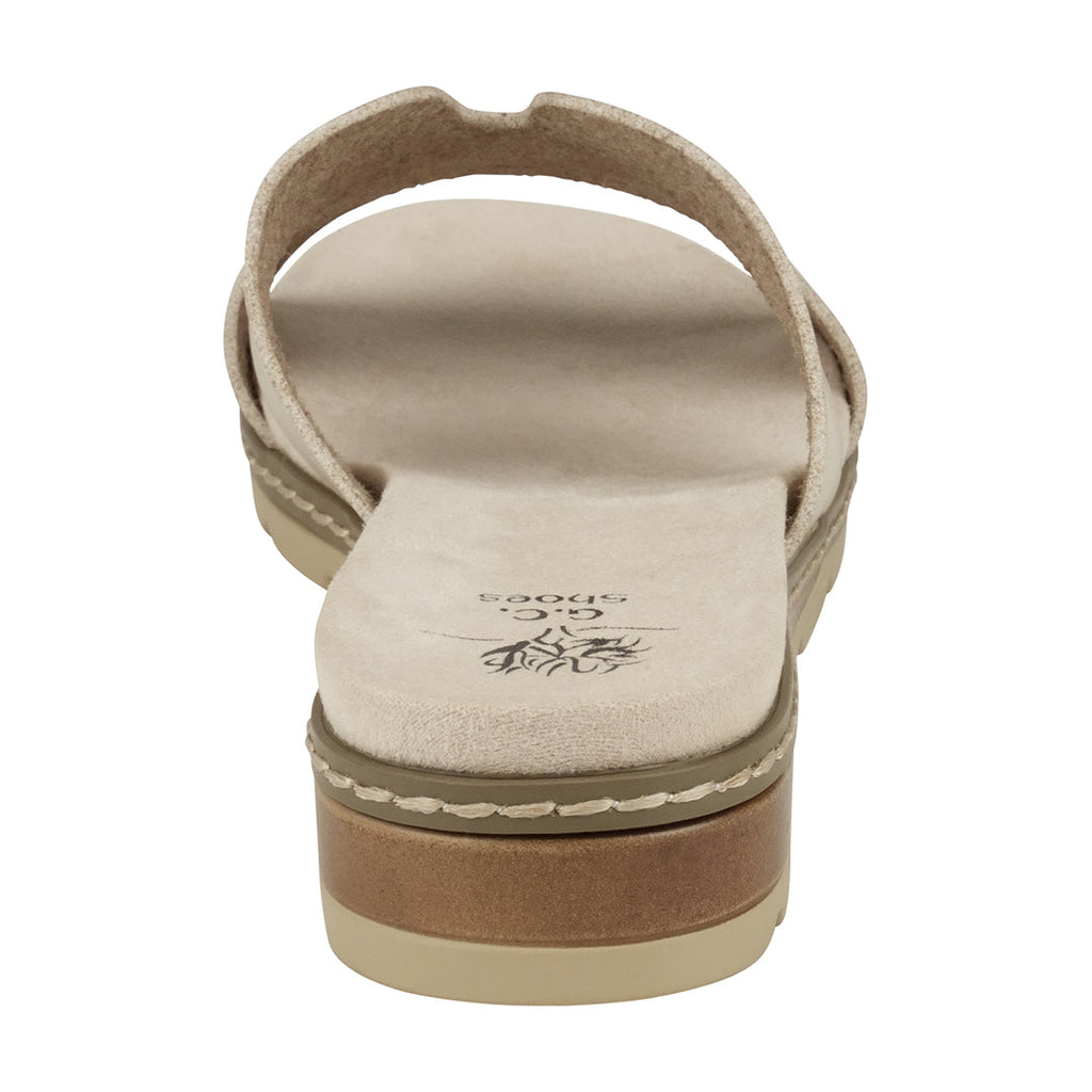Sandales plates ajourées Nellie beiges pour femme de GC Shoes en cuir vegan à enfiler