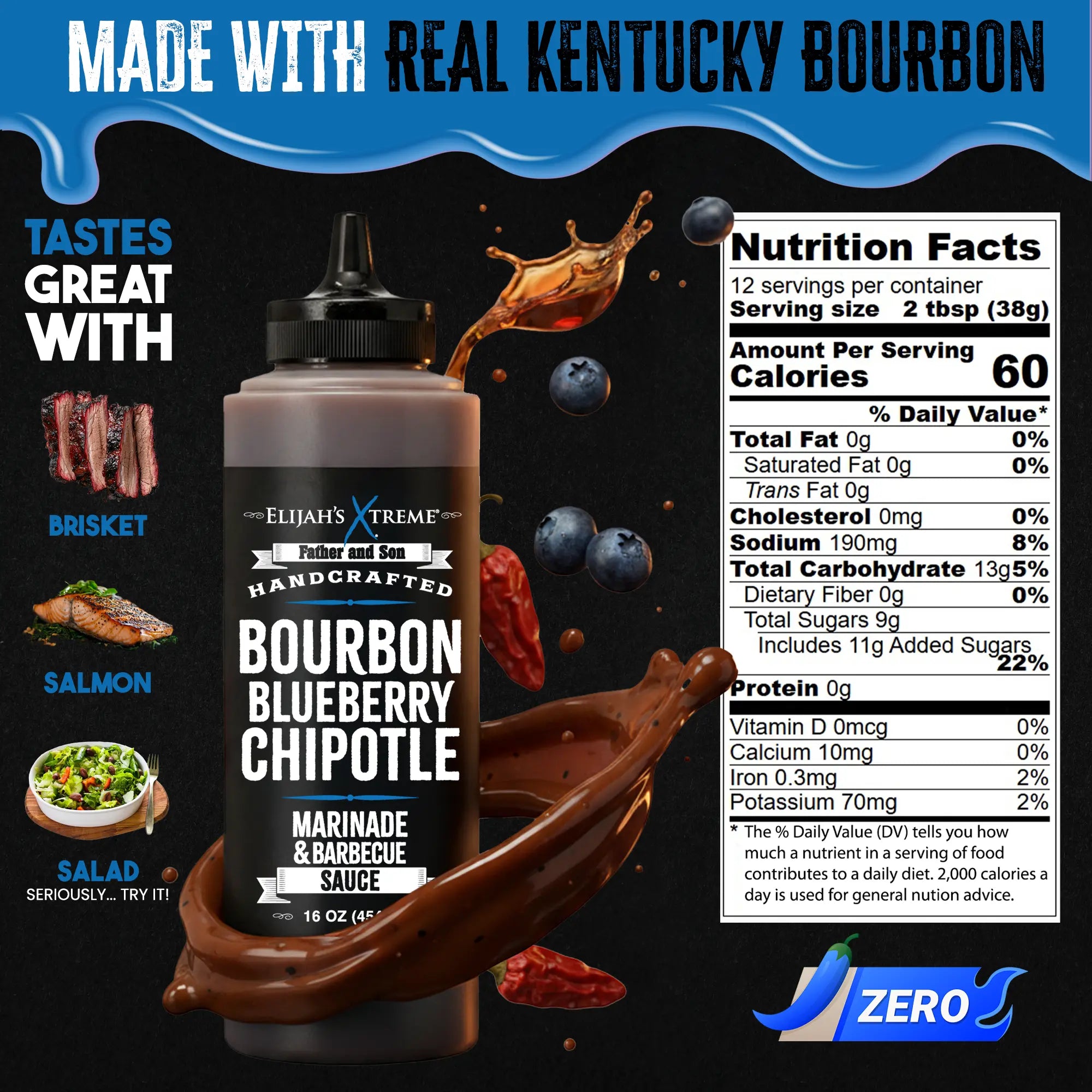 Sauce et marinade BBQ au Bourbon, myrtille et chipotle