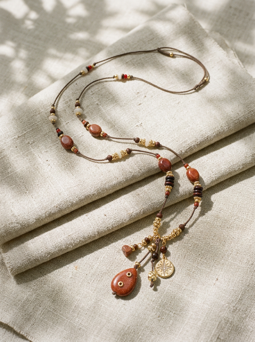 Long collier de perles en pierre naturelle