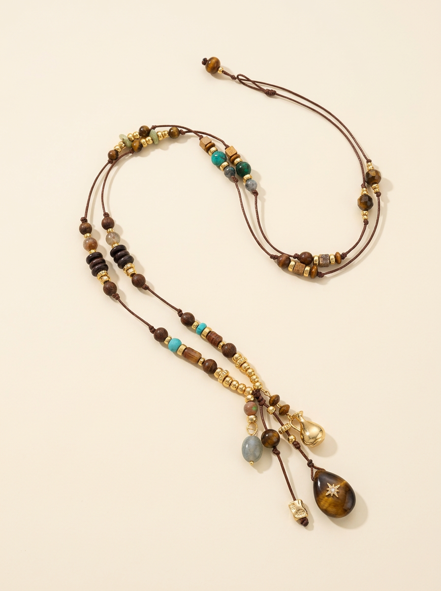 Long collier de perles en pierre naturelle