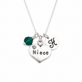 Collier pour nièce – Argent sterling avec pierre de naissance et breloque initiale