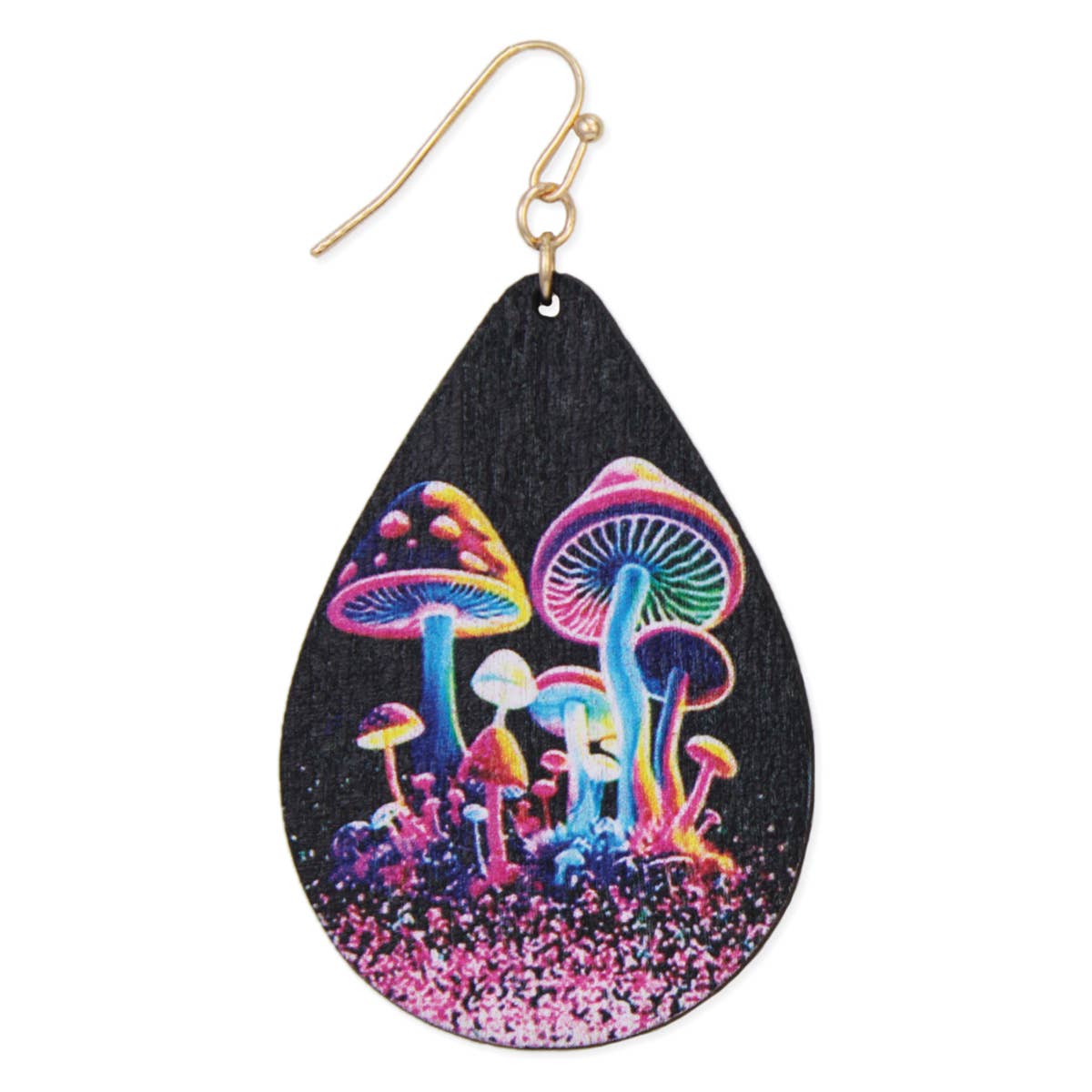 Boucles d'oreilles imprimées champignon en bois Magie Néon