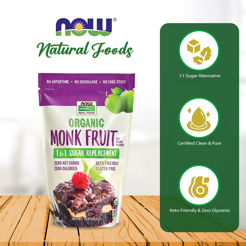 Now Real Food Fruit du moine avec Érythritol en poudre biologique 454 g - 7124