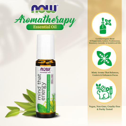 Now Essential Oils mélange d'huiles essentielles Mind That Energy roll-on 10ml - 7903