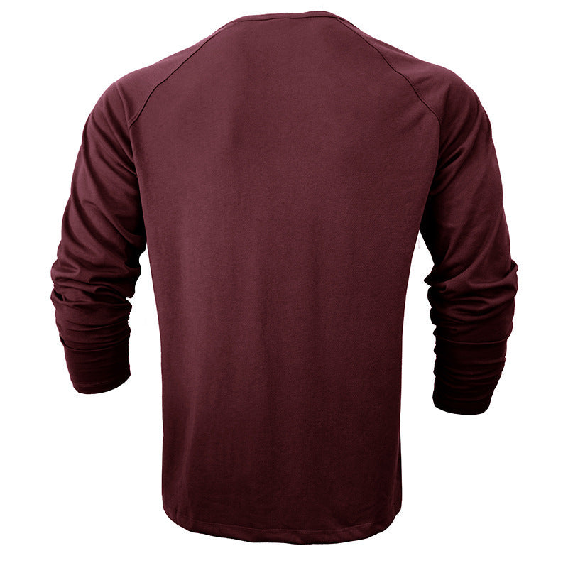 T-shirt à manches longues col rond Henley de couleur unie pour homme