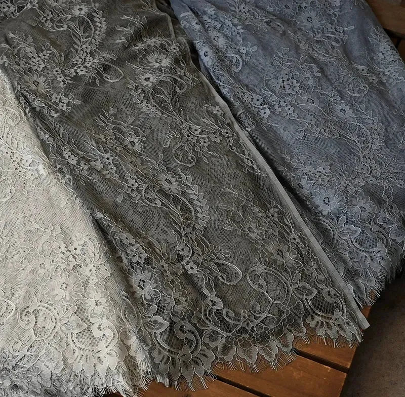 3 mètres/lot de Tissu en Dentelle de Chantilly Française Blanc cassé, Cils Broderie Dentelle Artisanat Voile de Mariée Accessoire de Dentelle Largeur 150cm