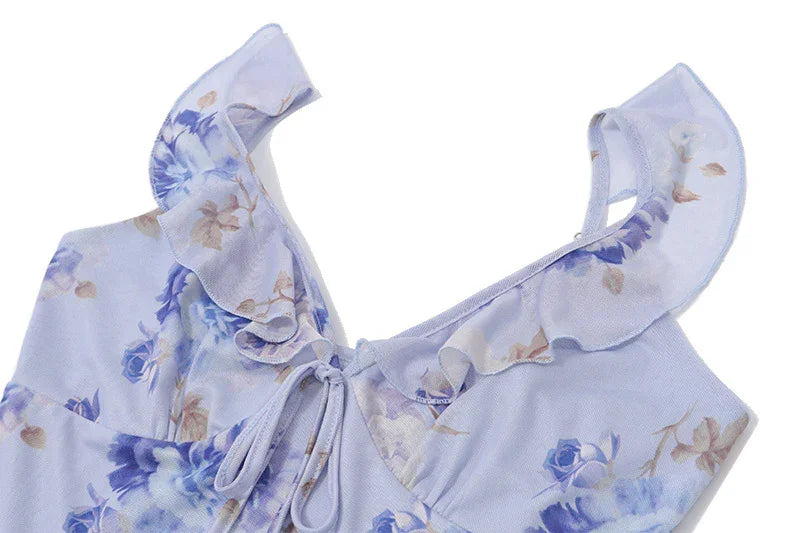 Robe longue jaune fleurie | Robe de soirée d'été rétro col en V -femstylo