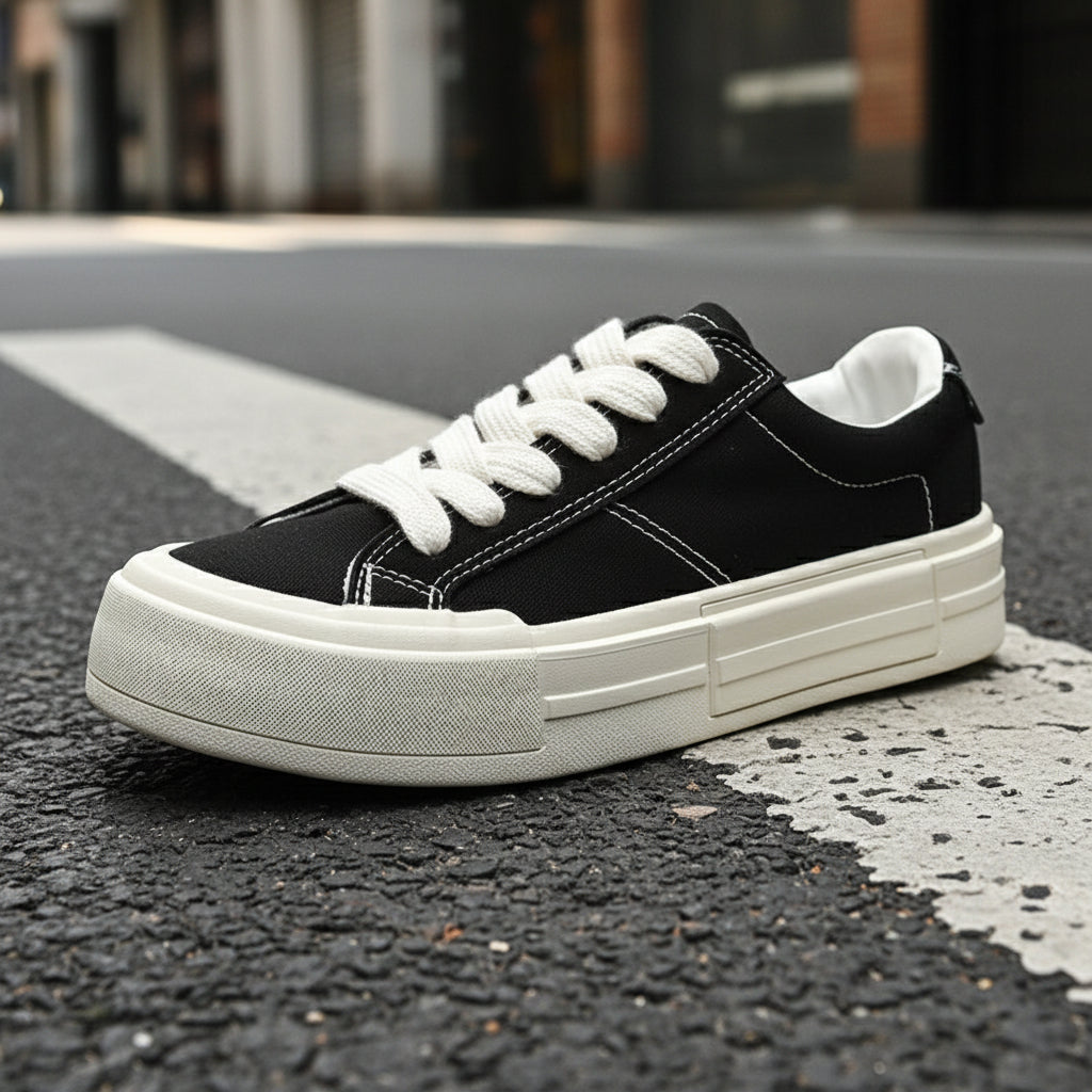 Chaussures de skate à plateforme en toile pour femme — Baskets rehaussées décontractées et sportives
