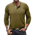 T-shirt à manches longues col rond Henley de couleur unie pour homme
