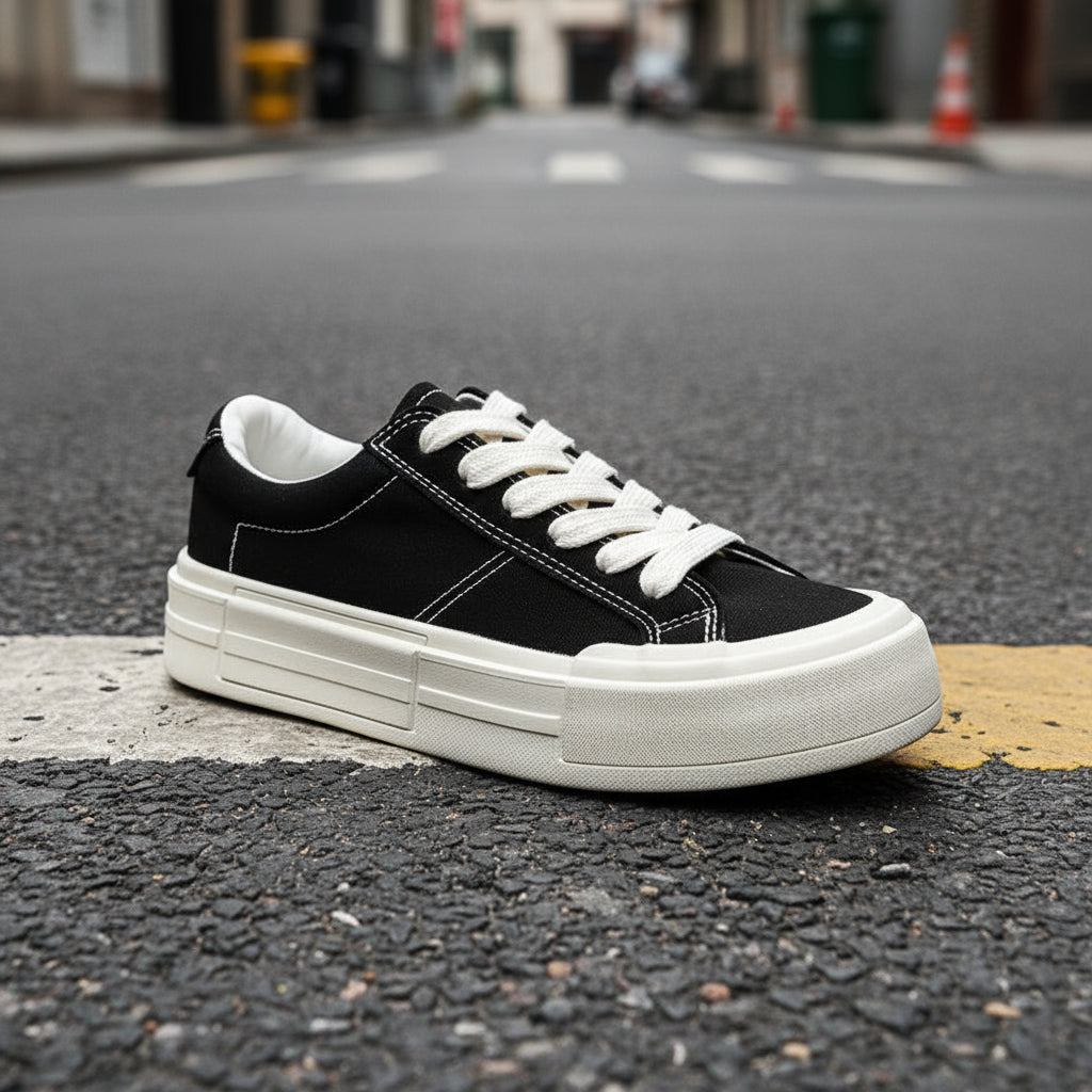 Chaussures de skate à plateforme en toile pour femme — Baskets rehaussées décontractées et sportives
