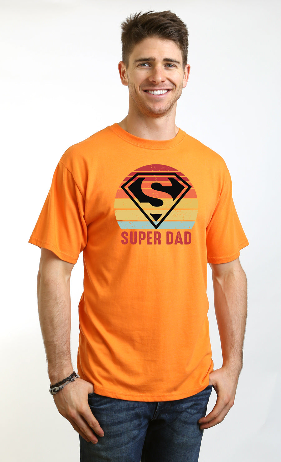 T-shirt à manches courtes en viscose de bambou et coton biologique avec motif pour homme "Super Papa"
